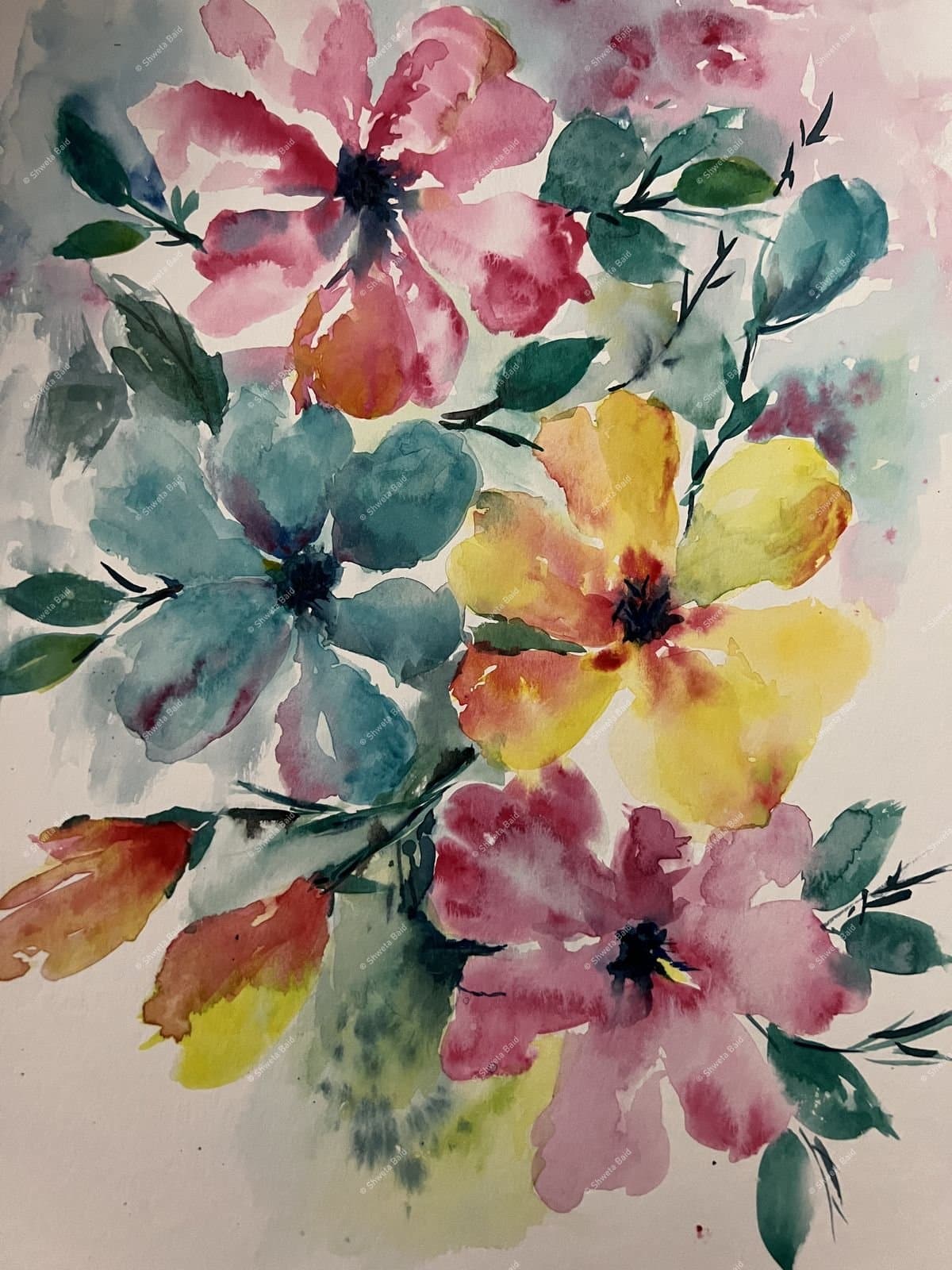 Blooming Watercolor Garden Bouquet