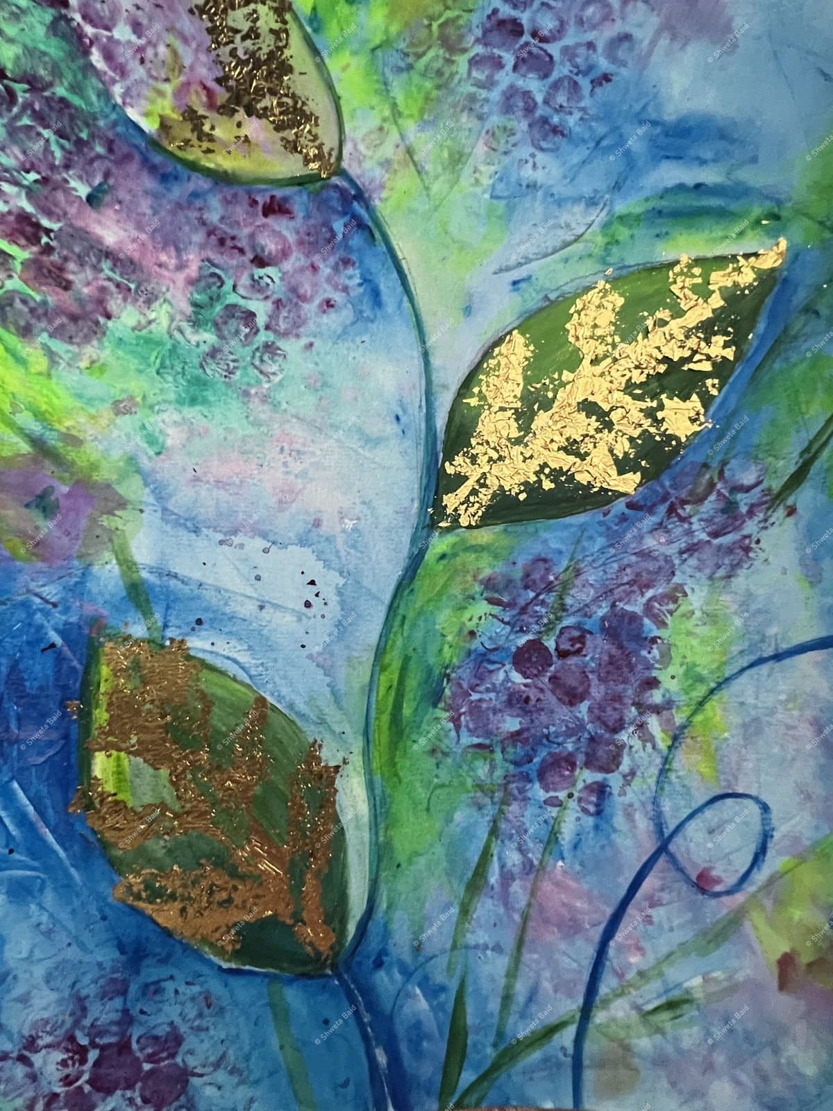 Golden Leaves in Blue