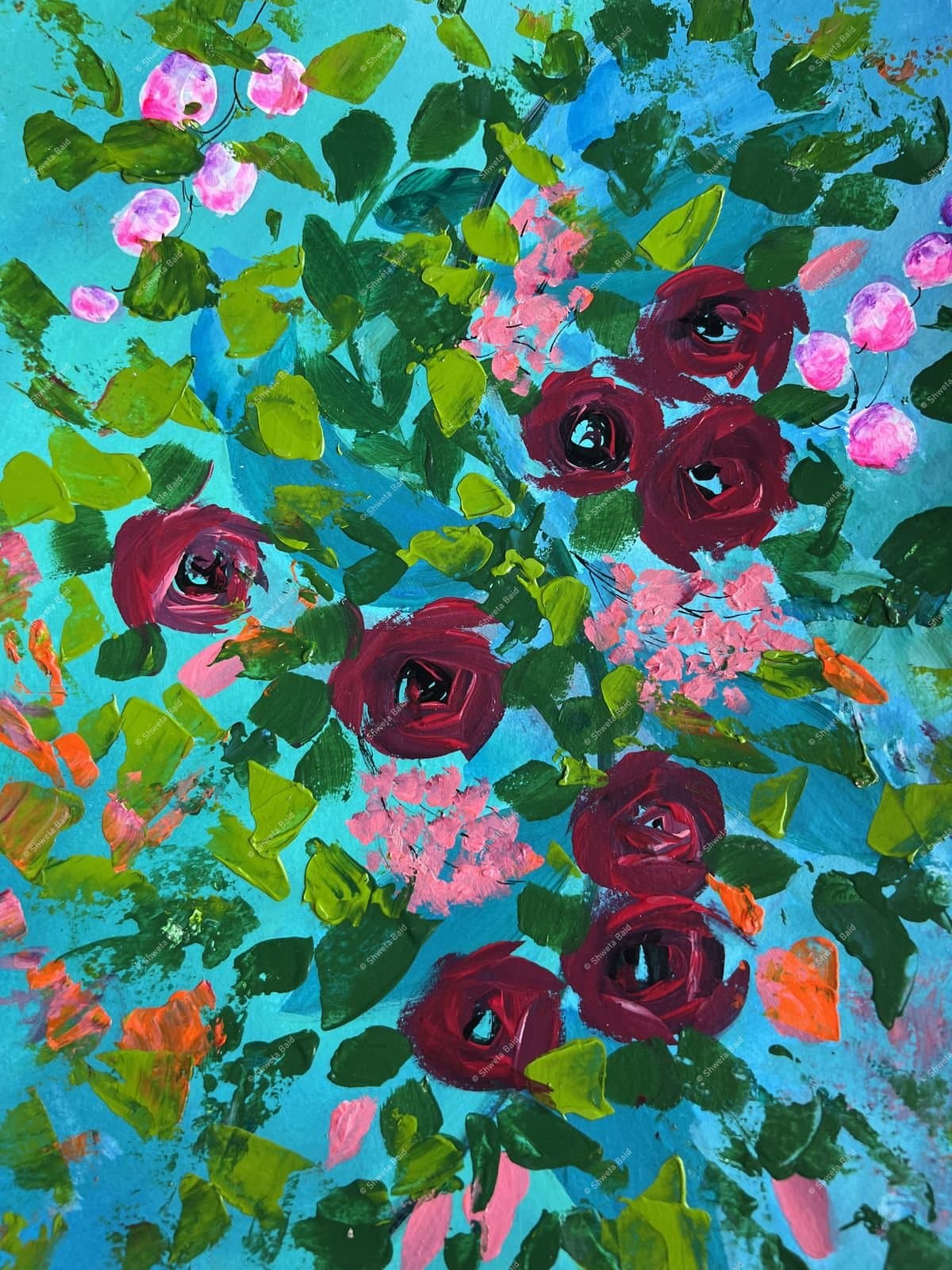 Crimson Roses in Turquoise