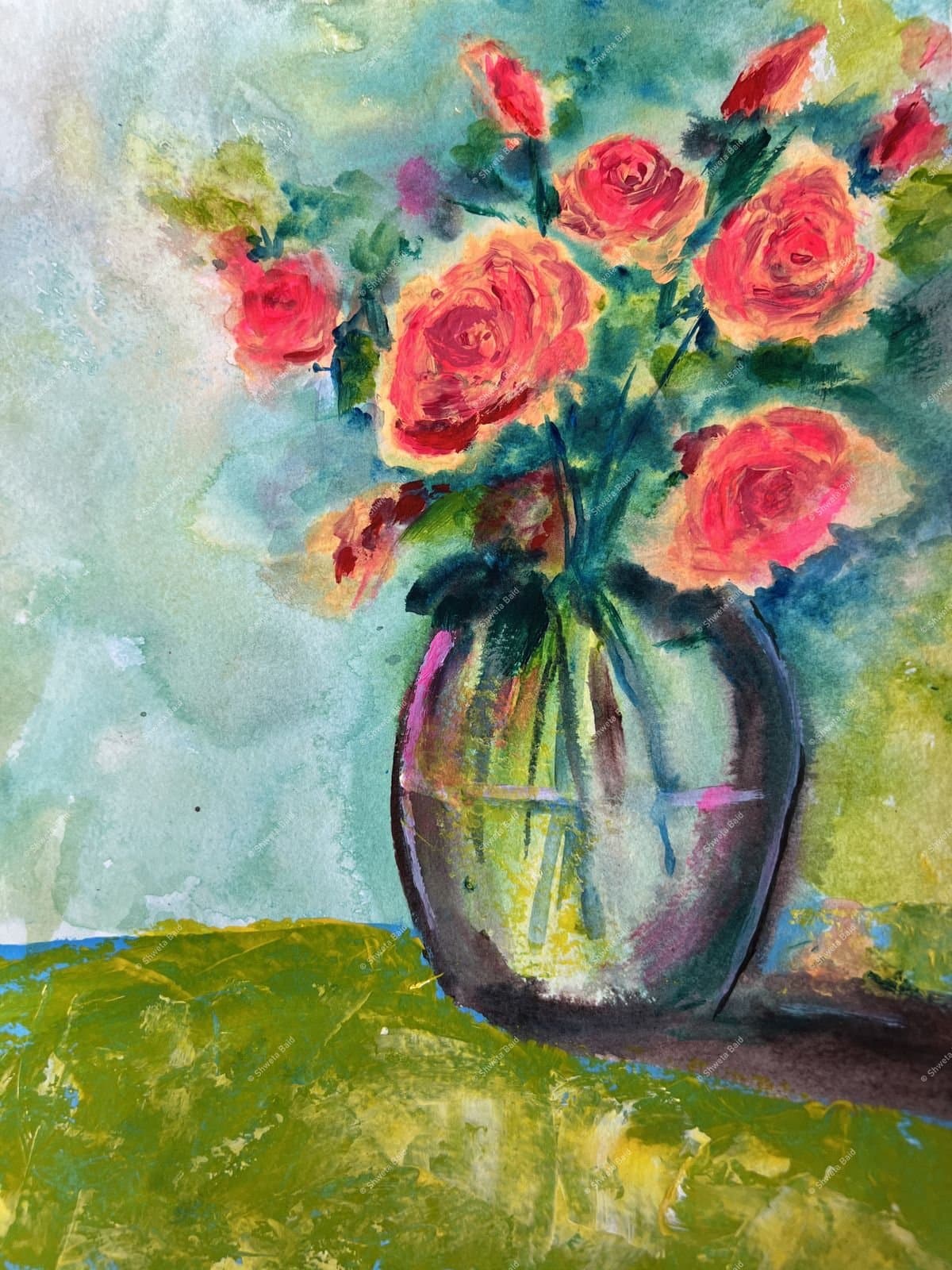 Roses in Glass Vase