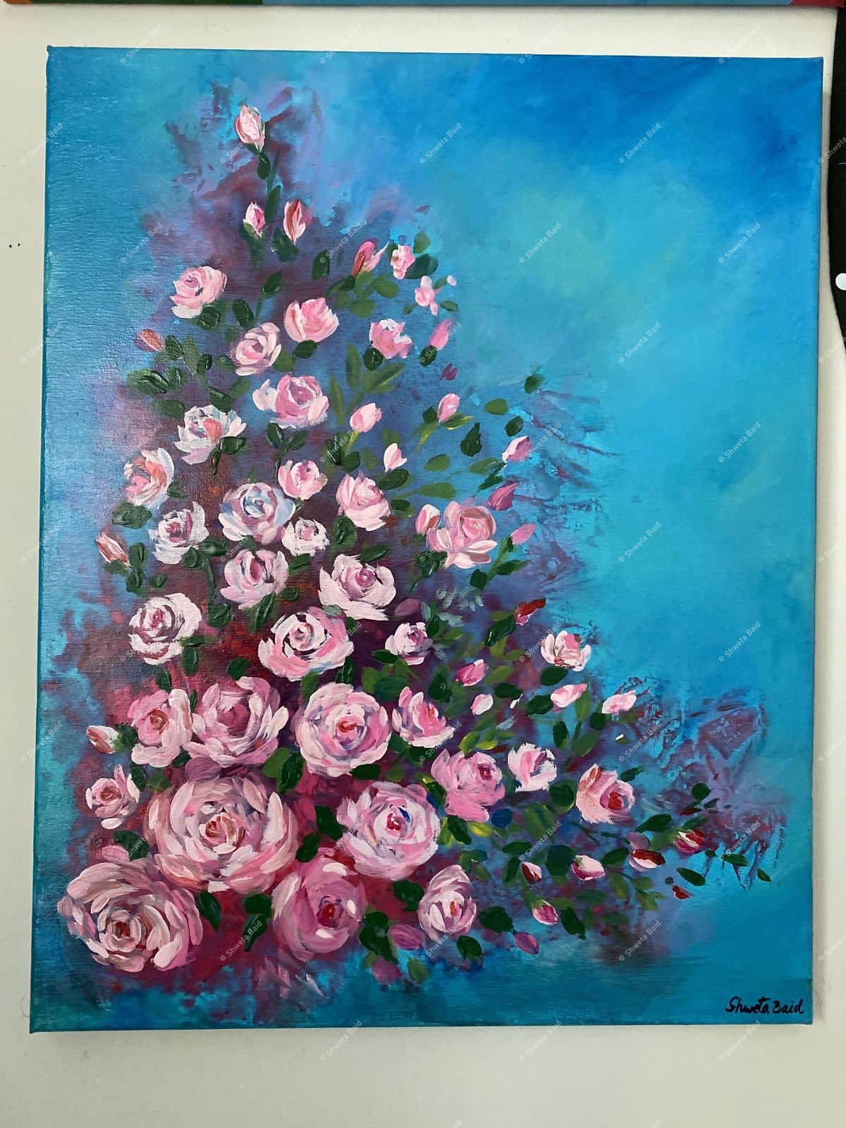 Cascading Pink Roses Bloom