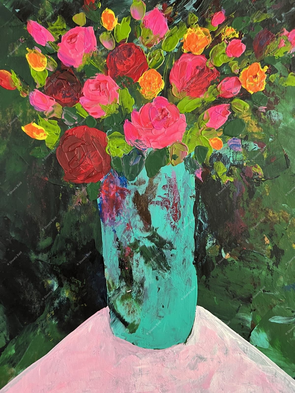 Vibrant Roses in Turquoise