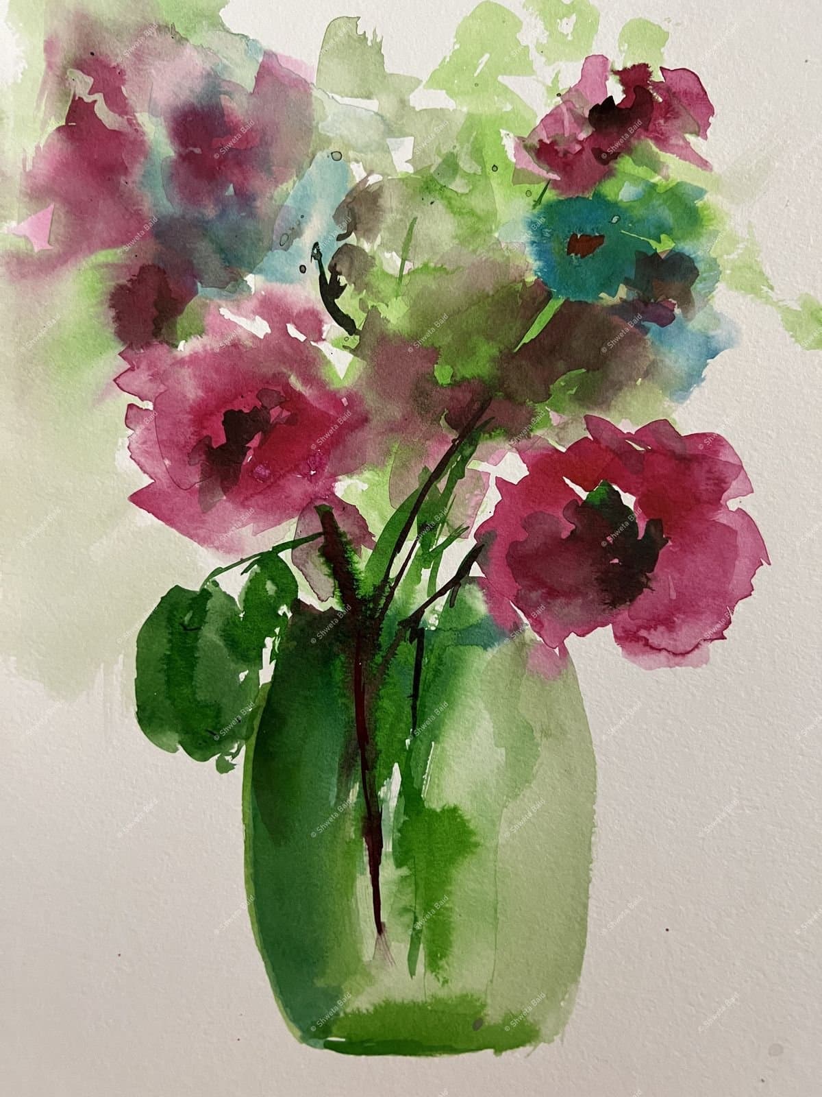 Crimson Blooms in Green