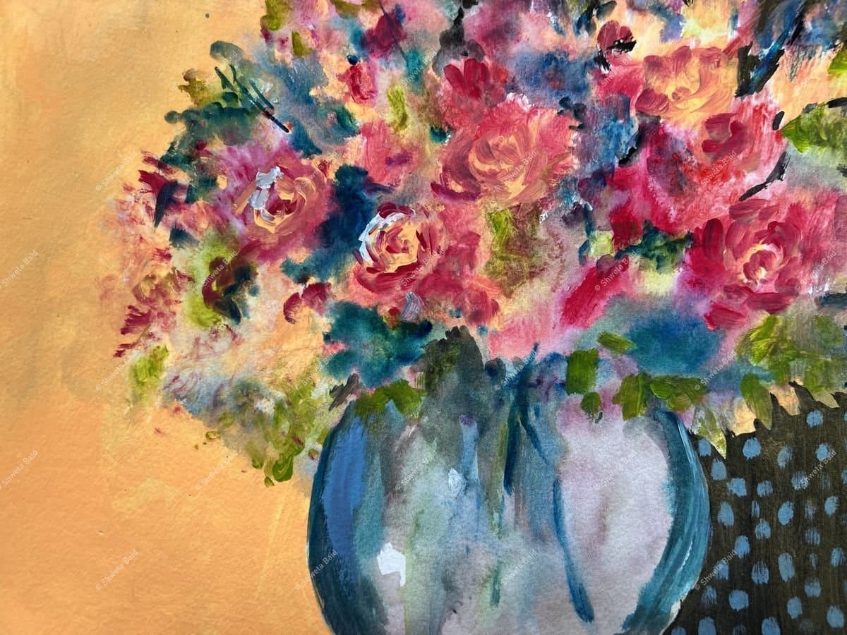 Roses in Blue Vase