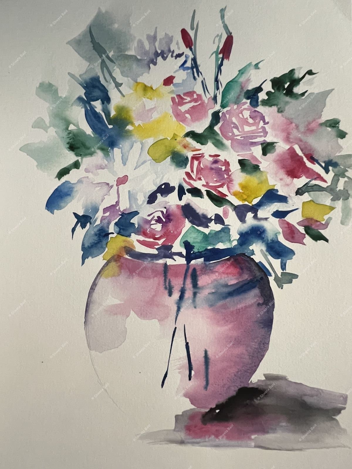 Blooming Roses in Purple Vase