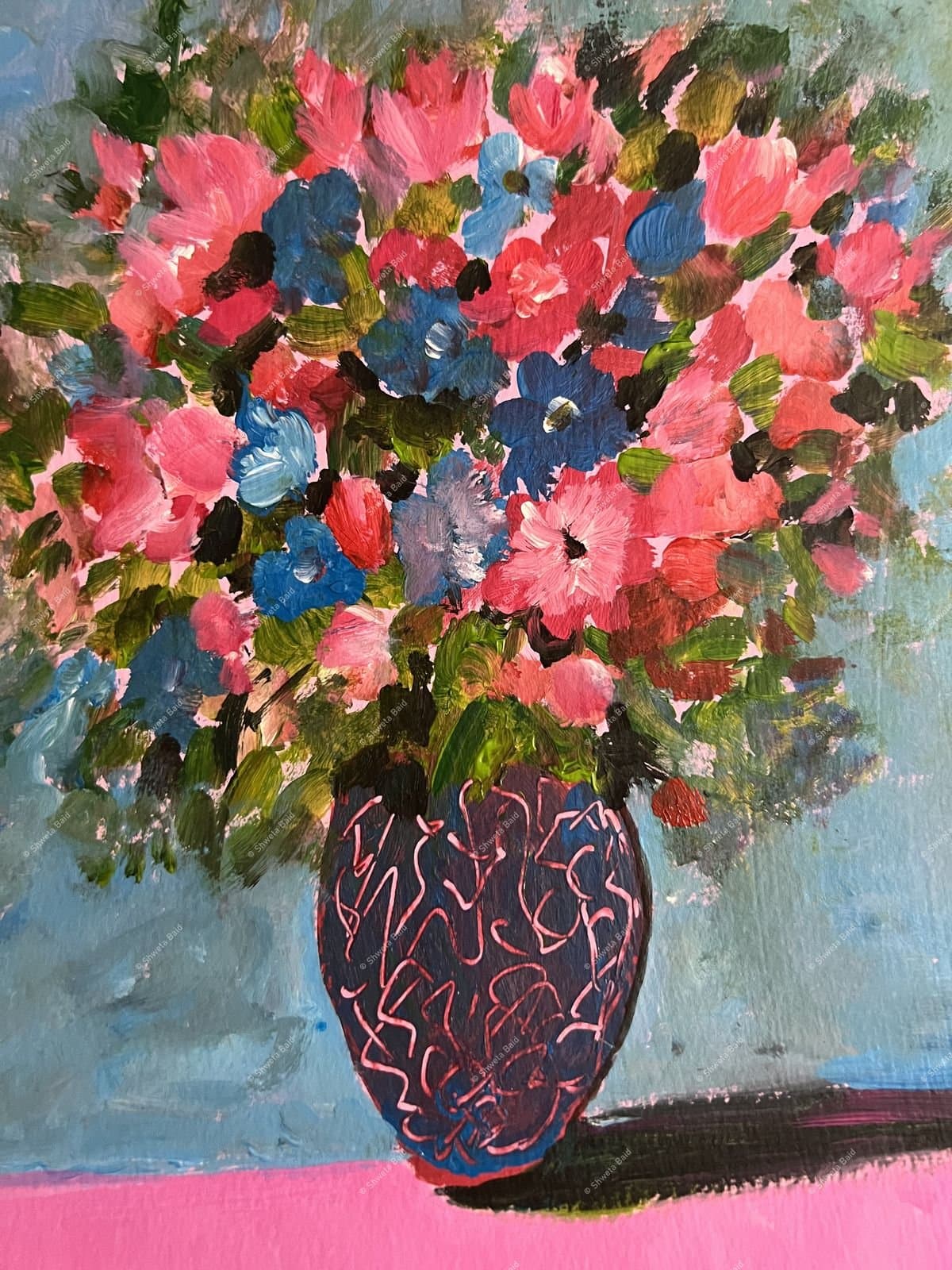 Vivid Blooms in Ornate Vase