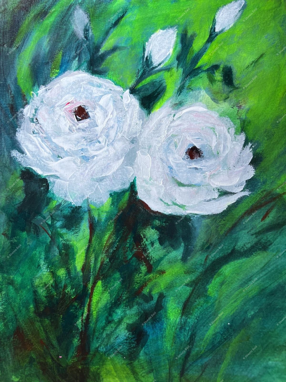 White Roses in Emerald