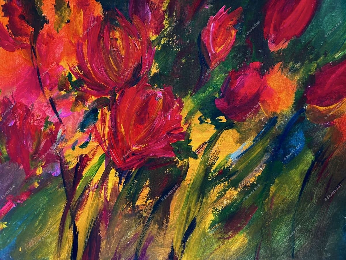 Crimson Tulips in Motion