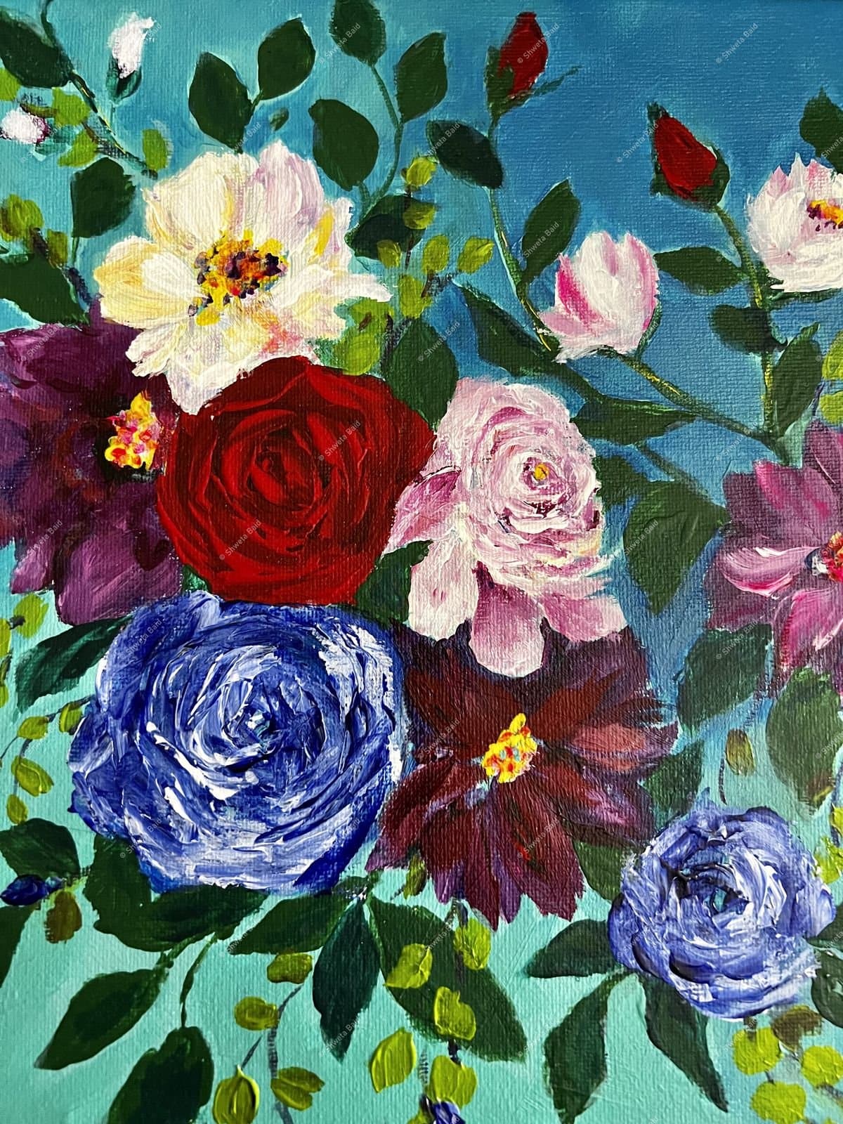 Blooming Garden in Teal