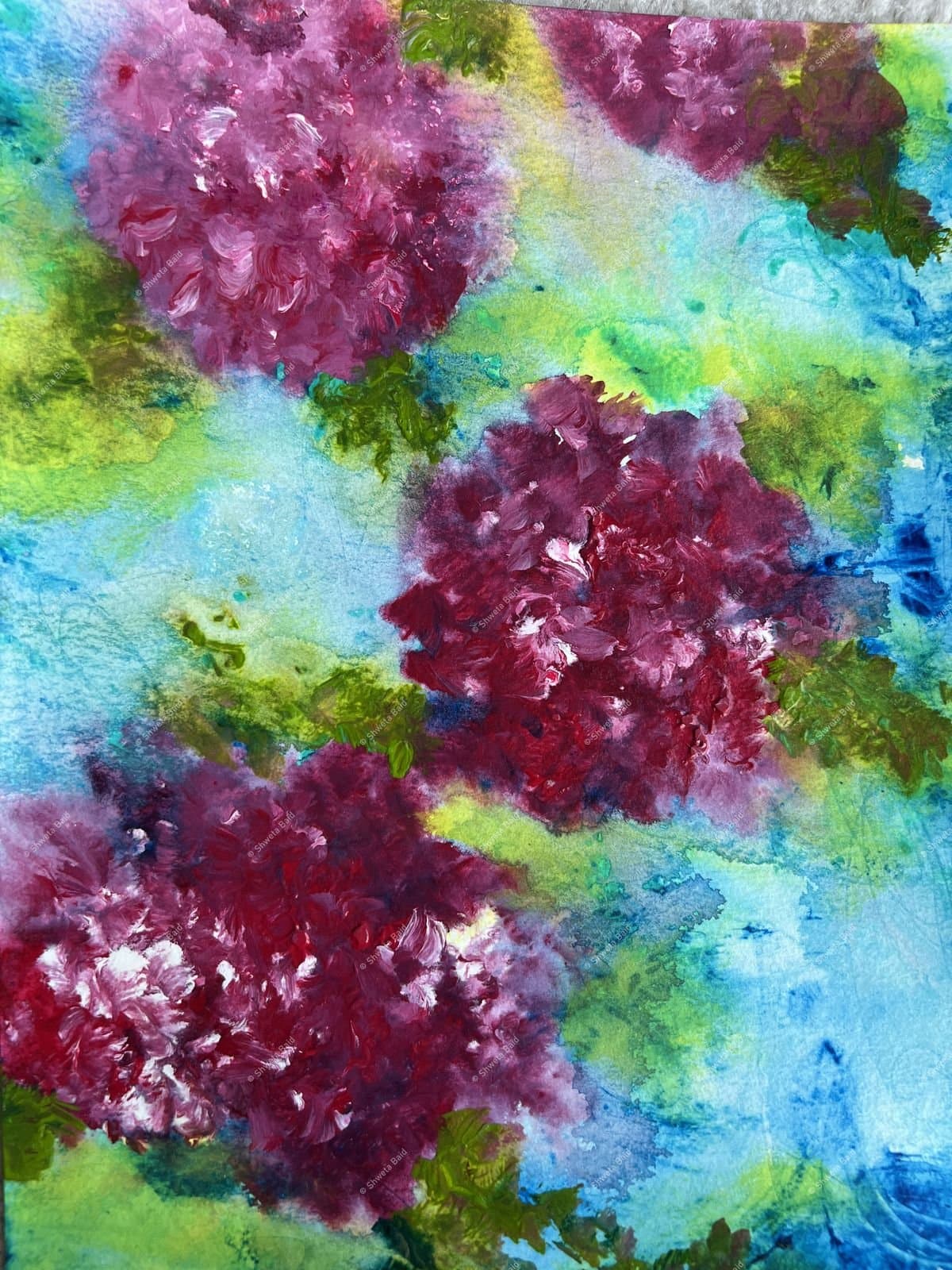 Crimson Blooms in Blue