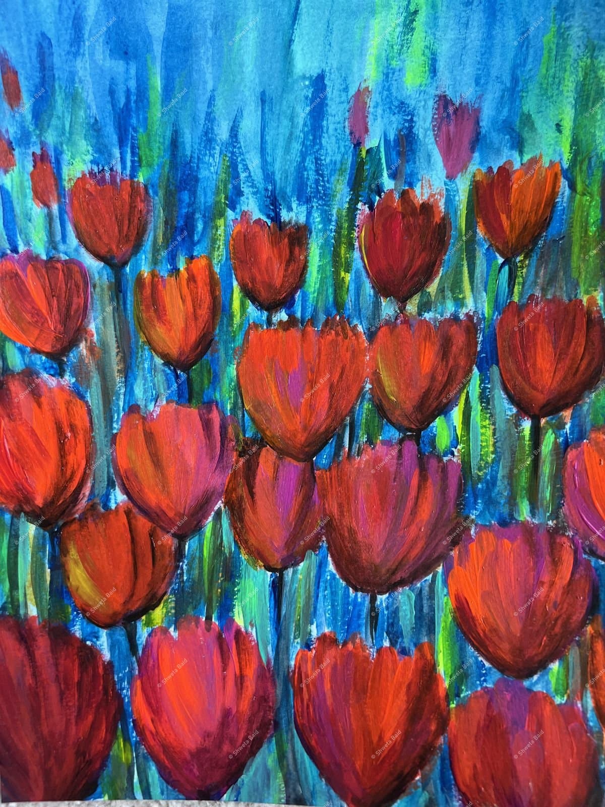 Crimson Tulips in Bloom