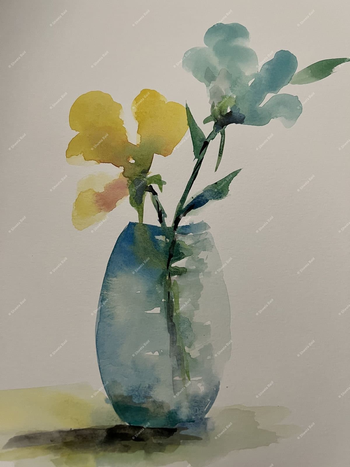 Blue Vase Spring Blooms