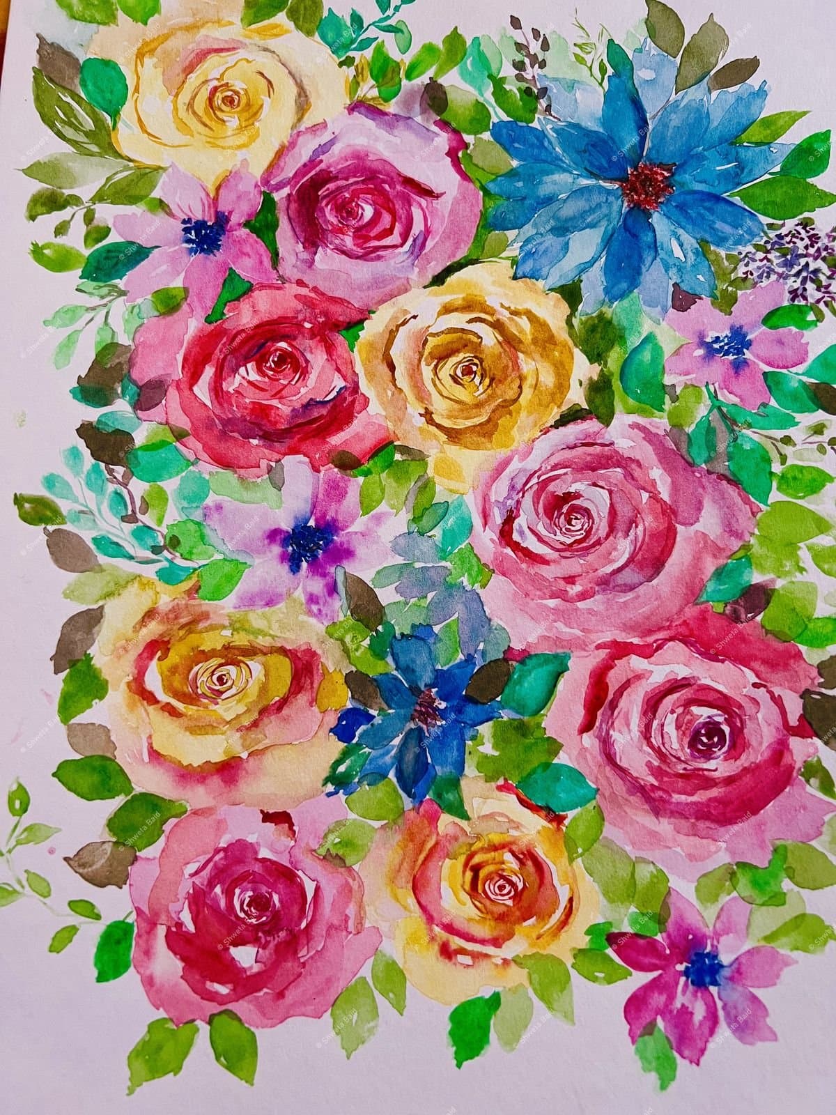 Blooming Roses Watercolor Garden