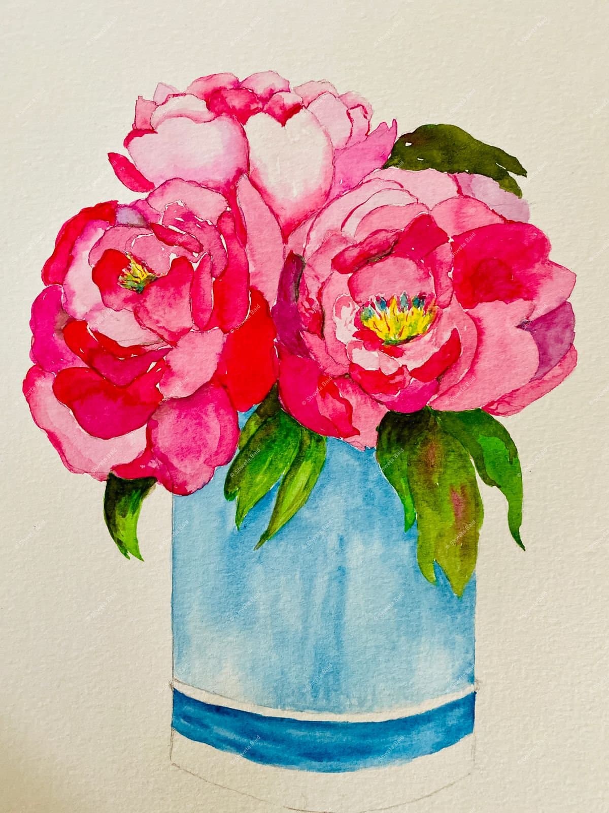 Peonies in Blue Vase
