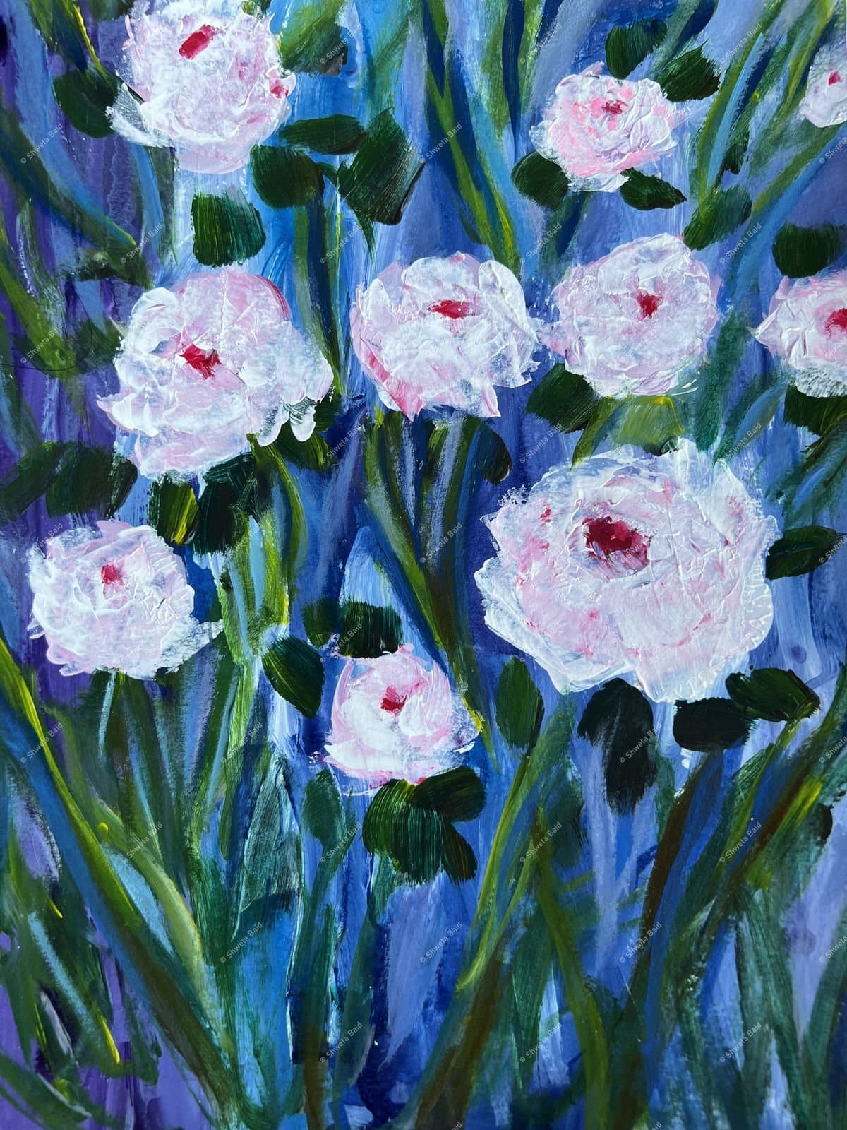 White Peonies in Blue