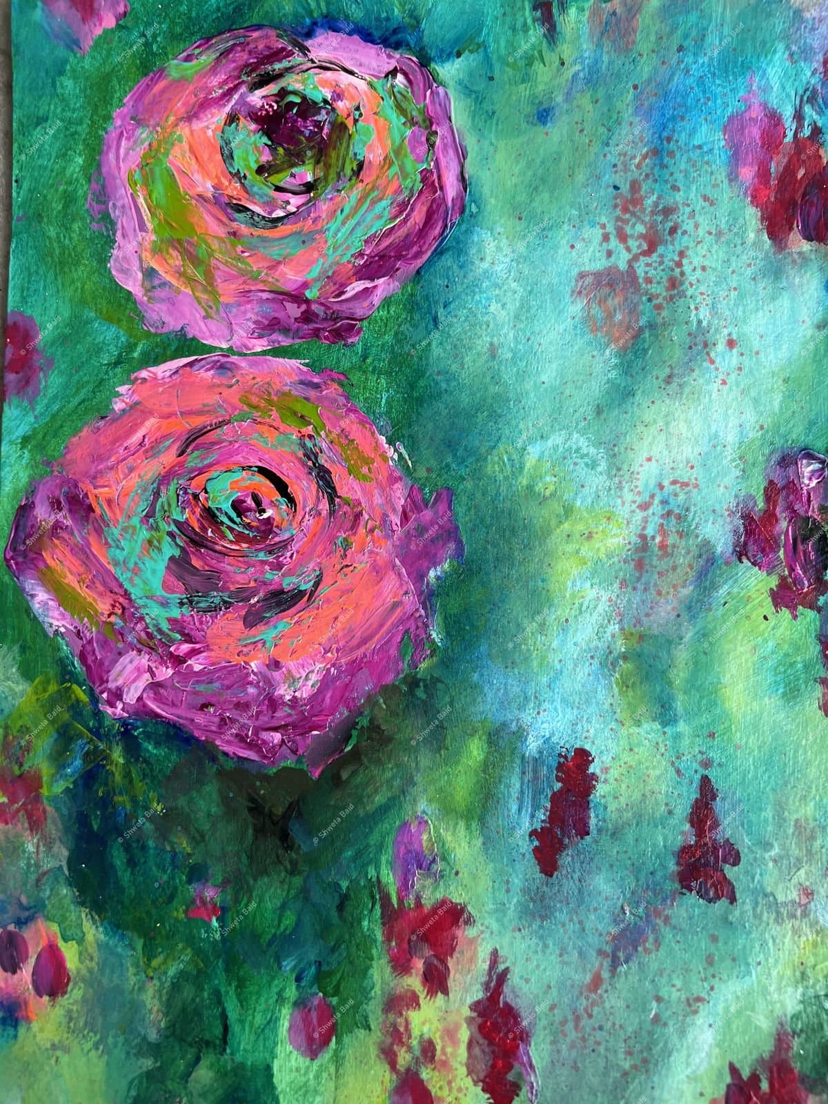 Blooming Roses in Teal