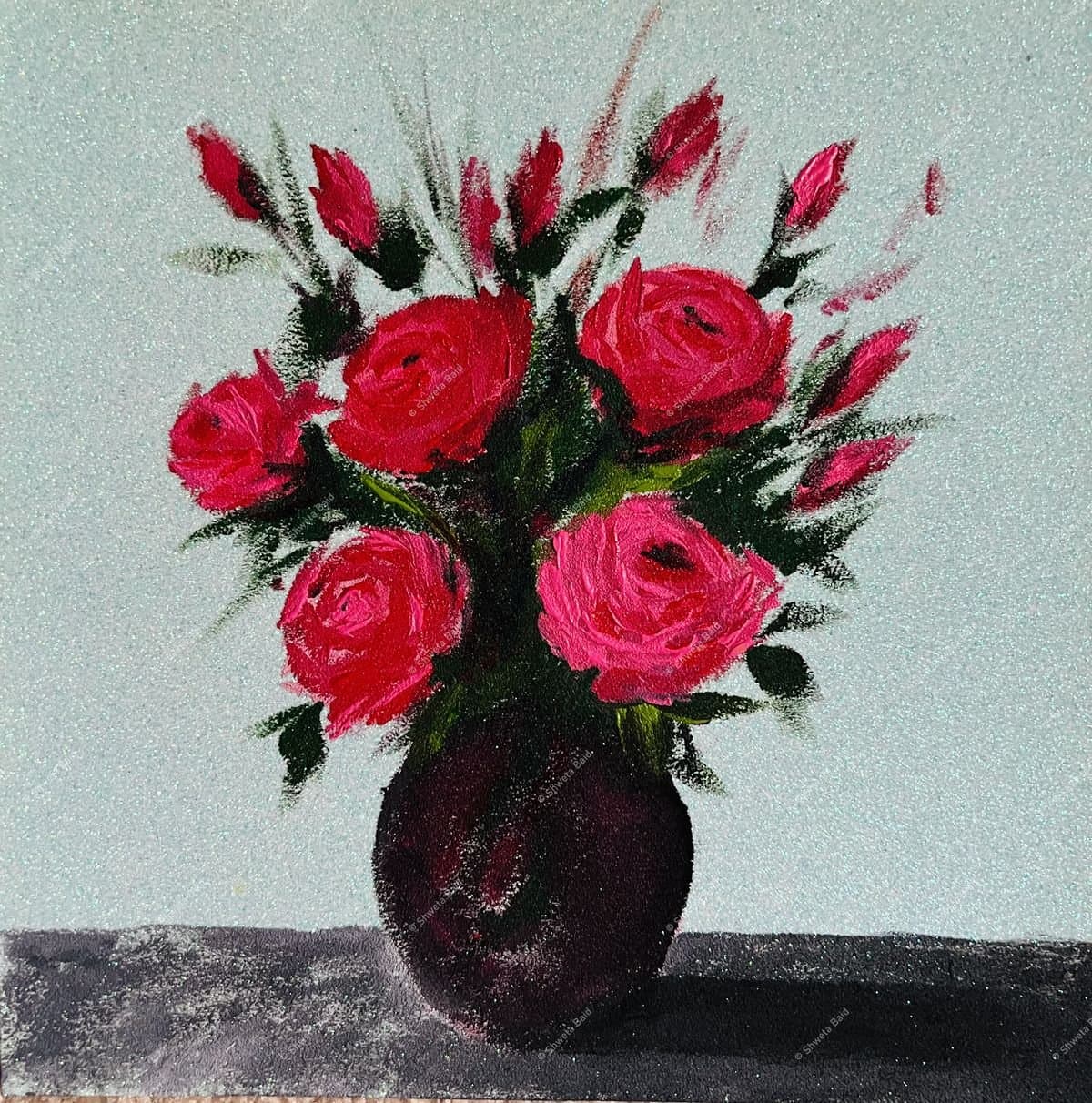 Crimson Roses Dark Vase