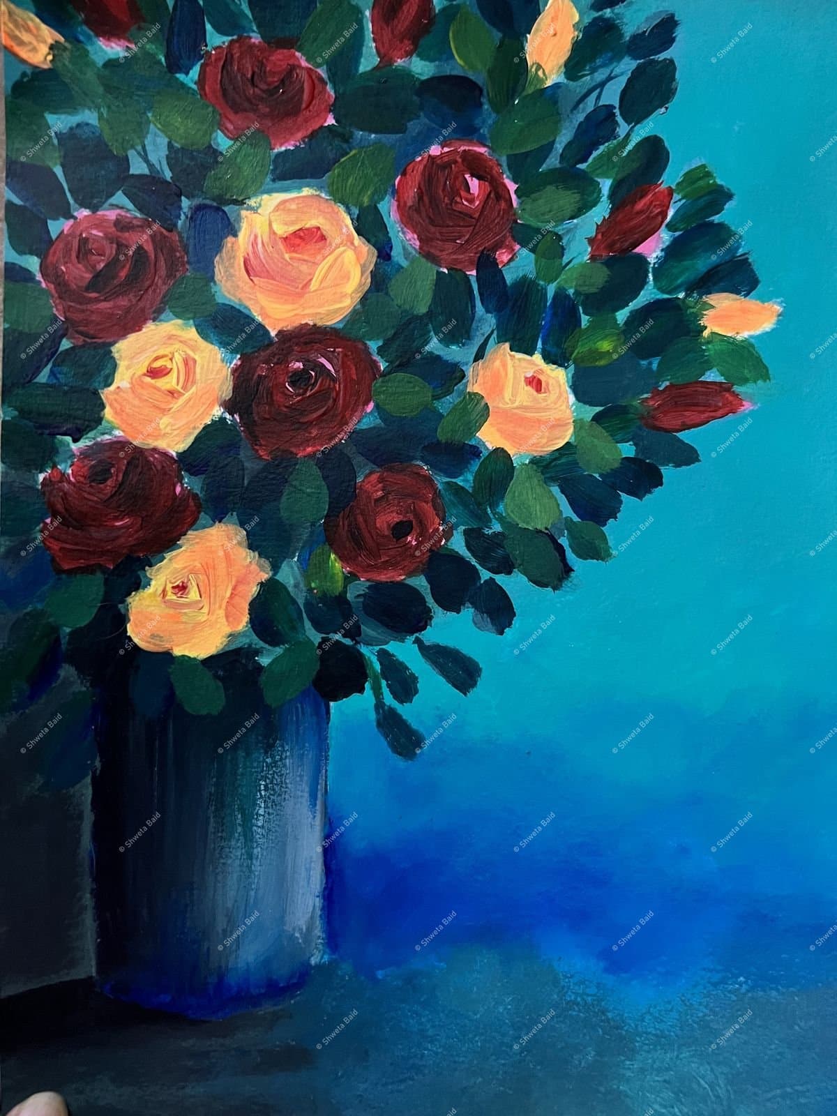 Crimson Blooms in Blue