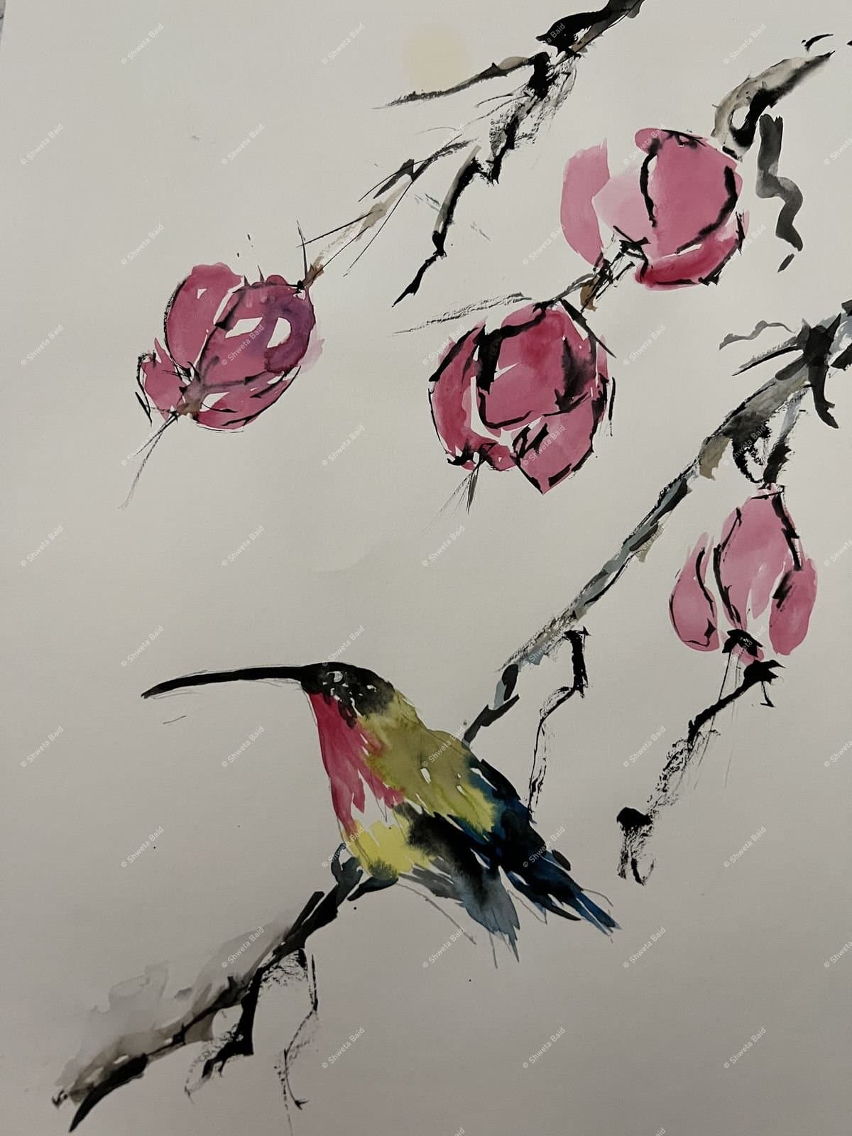 Hummingbird Among Blossoms