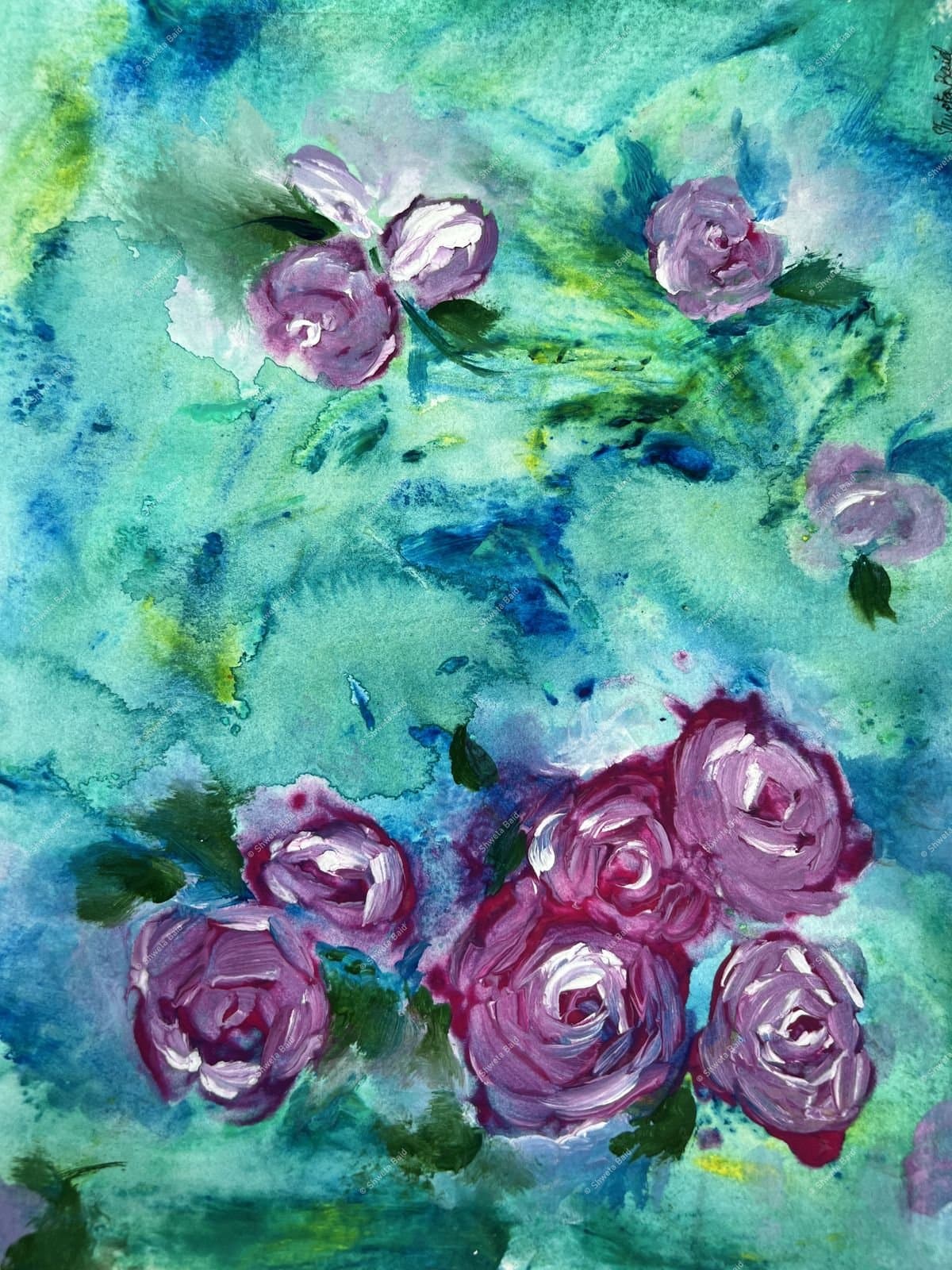 Roses in Teal Mist