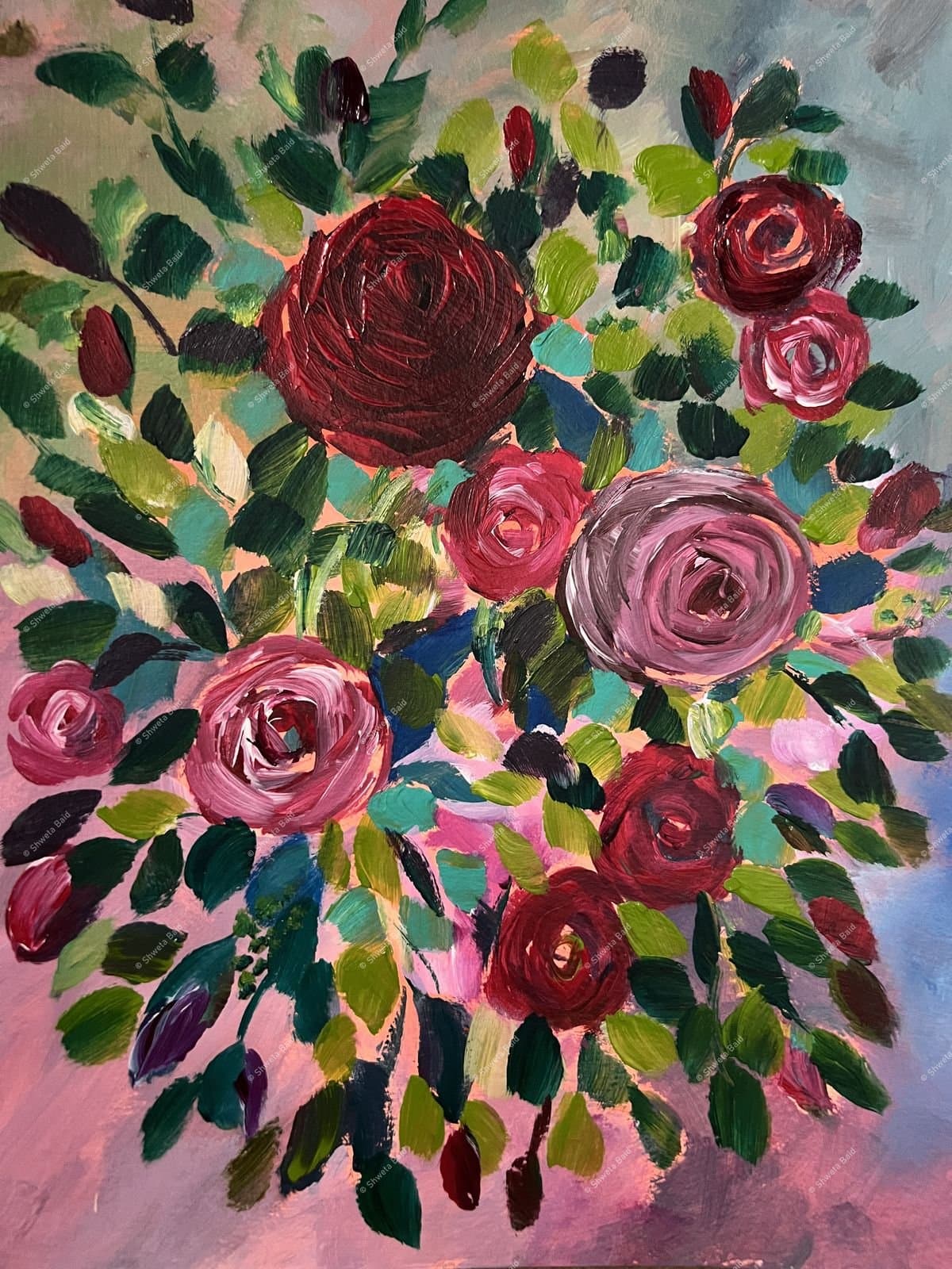 Crimson Roses in Bloom