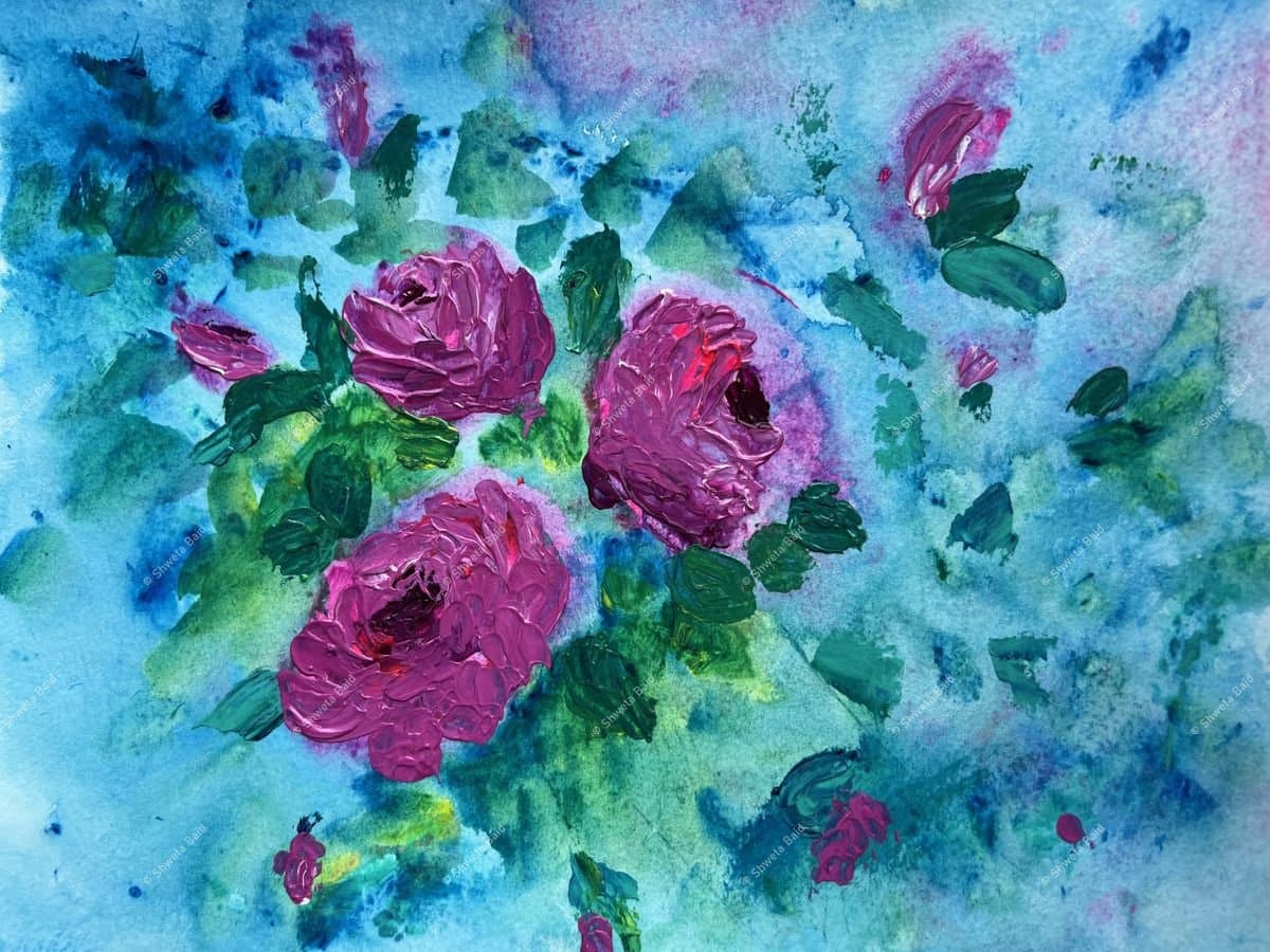 Magenta Roses in Blue
